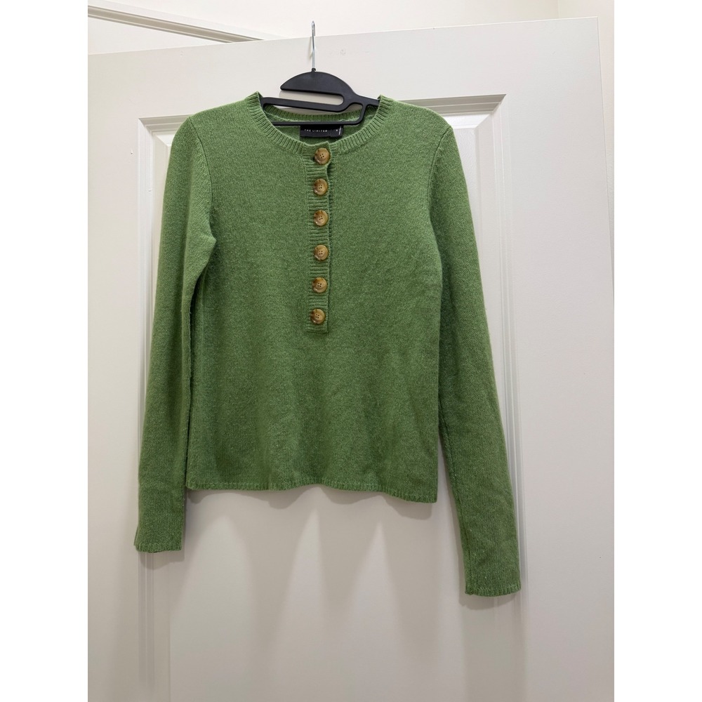 The Limited Vintage 2005 Green Wool Angora Cashmere Henley Sweater Womens Small